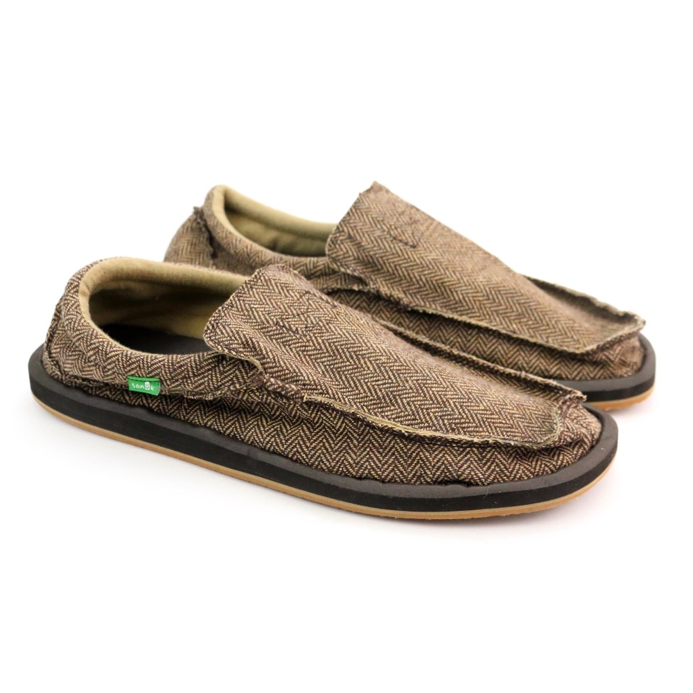 Sanuk Sidewalk Surfers Chiba TX Brown Herringbone